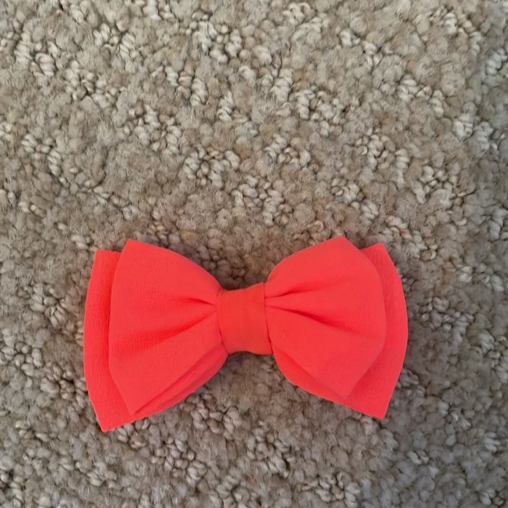 Mini neon orange/pink hair bow - Picture 2 of 4